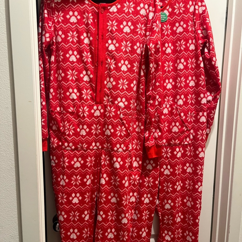 Red Holiday One-Piece Pajama Set with White Fair Isle Print